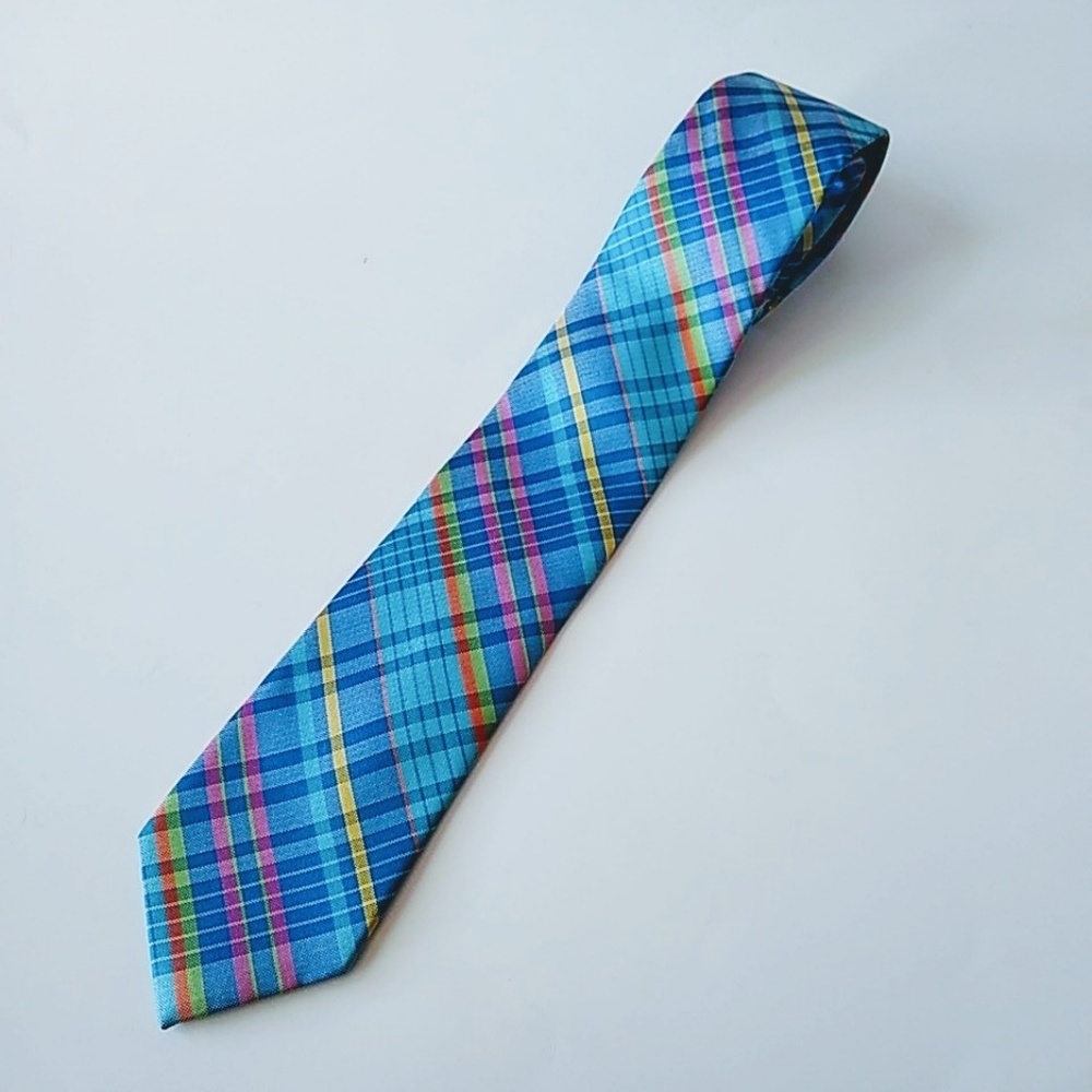 IZOD 100% Silk Blue Pink Plaid Necktie Preppy